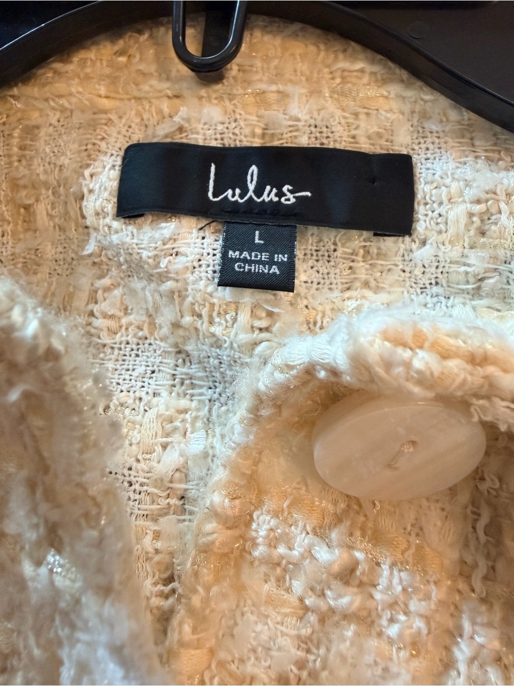 Lulus Take Notes Ivory Plaid Tweed Fringe Shacket Jacket L - Picture 5 of 11